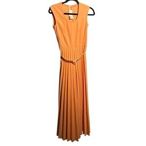 Vintage 70s Miss Shaheen Orange Palazzo Pleated Wide Leg Jumpsuit 6 Disco USA